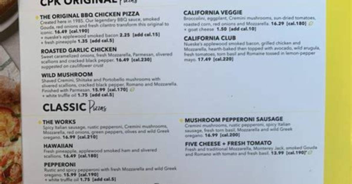 Cpk Menu | Discover California Pizza Kitchen's Delicious Options