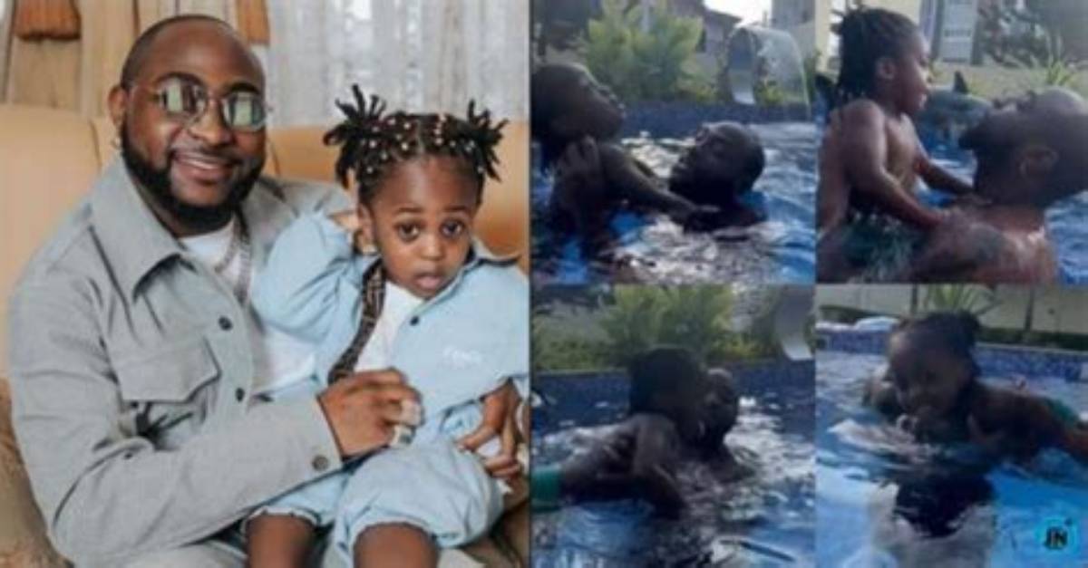 Doting Father, Davido Gives His Son Swimming Lessons