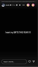 “I Want My Gifts This Year” – Davido Says
